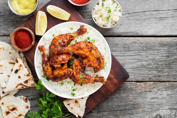 Pollo Tandoori Con Arroz Jazmín Pan Pita Cocina India — Foto de Stock