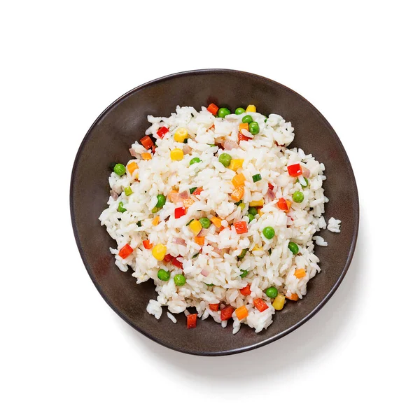 Φιάλη Ρυζιού Λαχανικά Που Απομονώνονται Λευκό Φόντο — Φωτογραφία Αρχείου