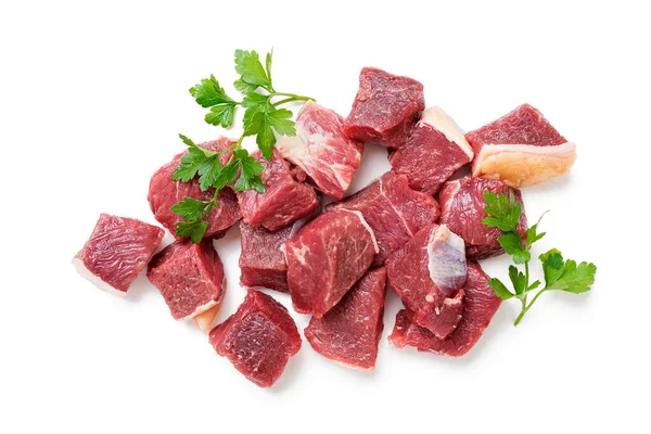 Surowe Mięso Wołowe Przyprawami Izolowany Białym Tle — Zdjęcie stockowe