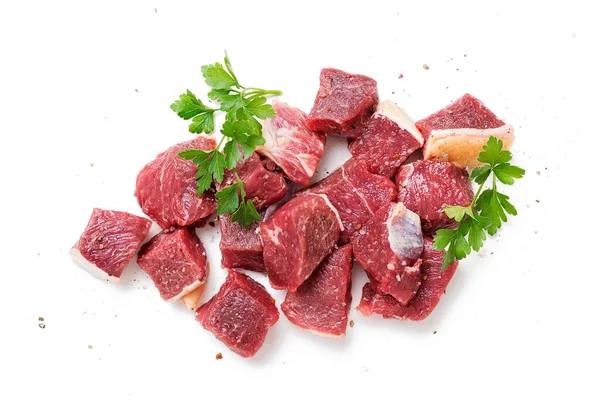 Carne Res Picada Cruda Con Especias Aislado Sobre Fondo Blanco — Foto de Stock