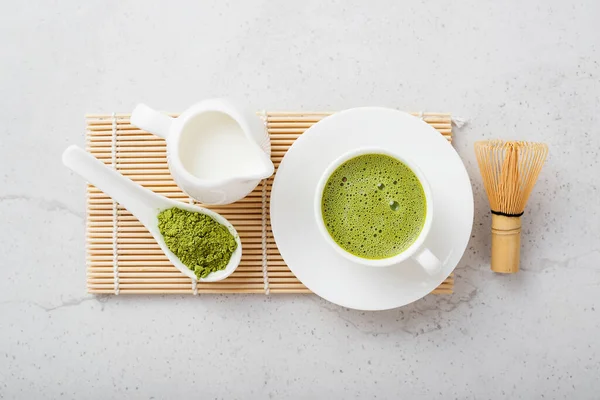 Latte Verde Matcha Con Latte Cocco Vista Dall Alto — Foto Stock