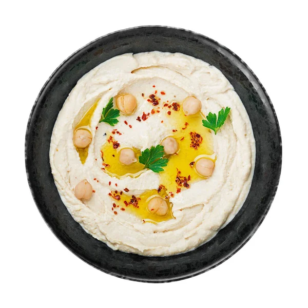 Hummus Kikkererwtendip Met Specerijen Geïsoleerd Witte Achtergrond — Stockfoto