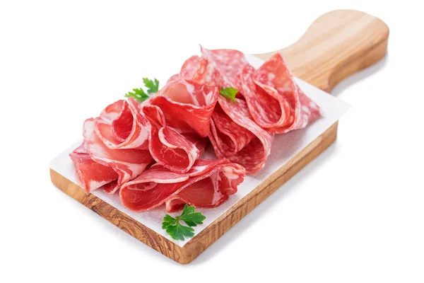 Charcuterie Italienne Avec Jambon Prosciutto Salami Isolé Sur Fond Blanc — Photo