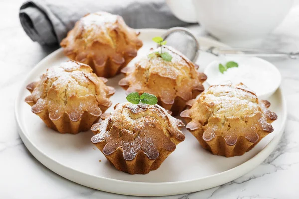 Muffin Alla Vaniglia Deliziosi Freschi Fatti Casa Con Zucchero Velo — Foto Stock