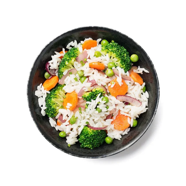 Ρύζι Λαχανικά Που Απομονώνονται Λευκό Φόντο — Φωτογραφία Αρχείου