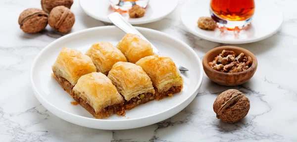 Baklava Mit Walnuss Traditionelles Türkisches Dessert — Stockfoto