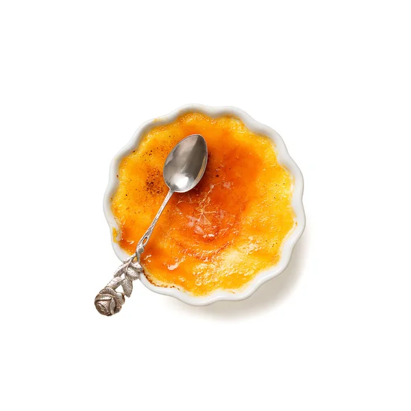 Crème Brulée Maison Fraîche Avec Sucre Brûlé Sur Fond Gris — Photo