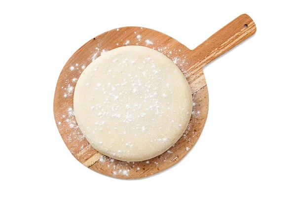 Masa Cruda Fresca Para Pizza Pan Horneado Sobre Tabla Cortar —  Fotos de Stock