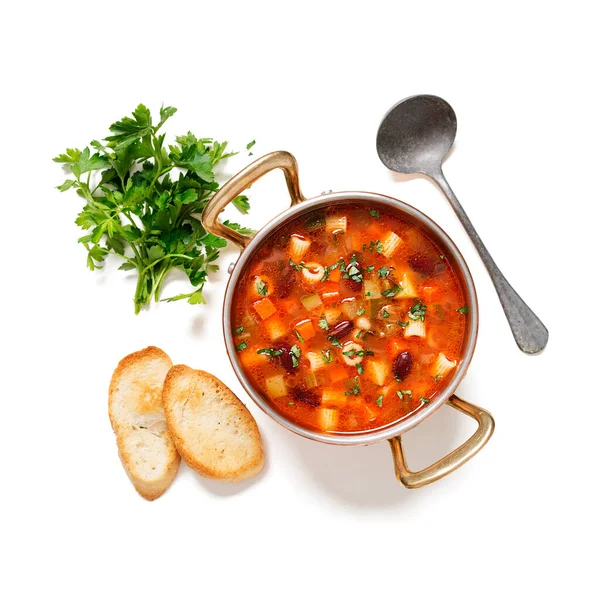 Vegetarische Minestrone Italiaanse Soep Gemaakt Met Verse Groenten Pasta Bonen — Stockfoto