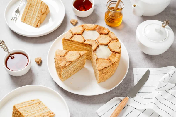 Torta Miele Strati Medovik Cucina Tradizionale Russa — Foto Stock