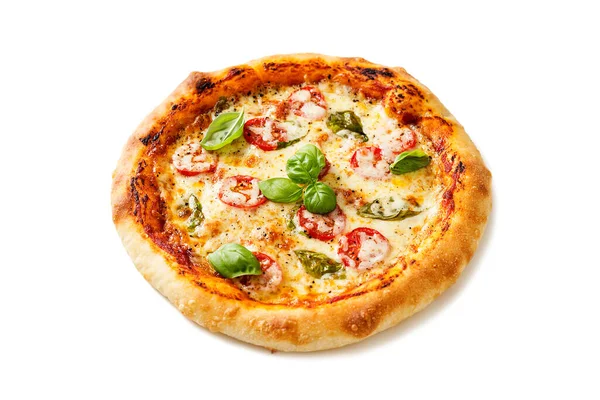 Frische Hausgemachte Italienische Pizza Margherita Mit Mozzarella Kirschtomaten Und Frischen — Stockfoto
