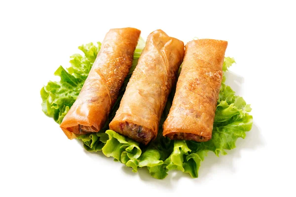 Fresh Fried Spring Rolls Stuffed Red Cabbage Carrot Isolated White — Stock Photo, Image