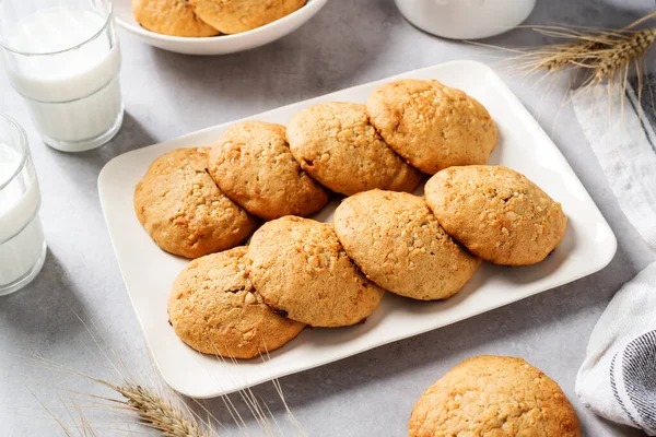 Bananenkekse Mit Milch Gesundes Frühstück Für Kinder — Stockfoto