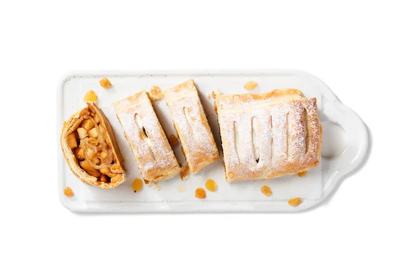 Strudel Mele Fatto Casa Tradizionale Con Mele Caramellate Uva Passa — Foto Stock