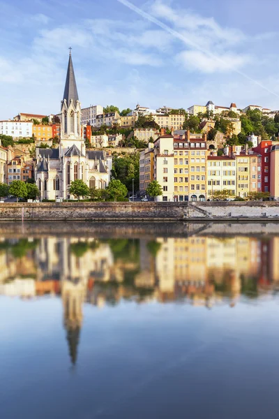 Lyon cathedral with relflet in Soane — Stock Photo, Image