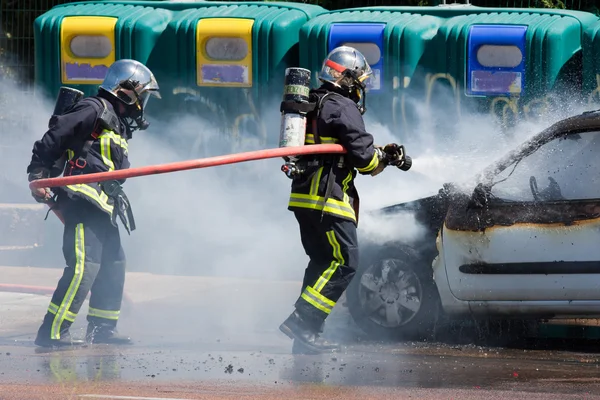 Two firefighters in action Royalty Free Stock Photos