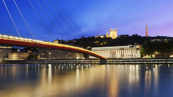 Large view of Saone river at sunset in Lyon city — Stock Photo, Image