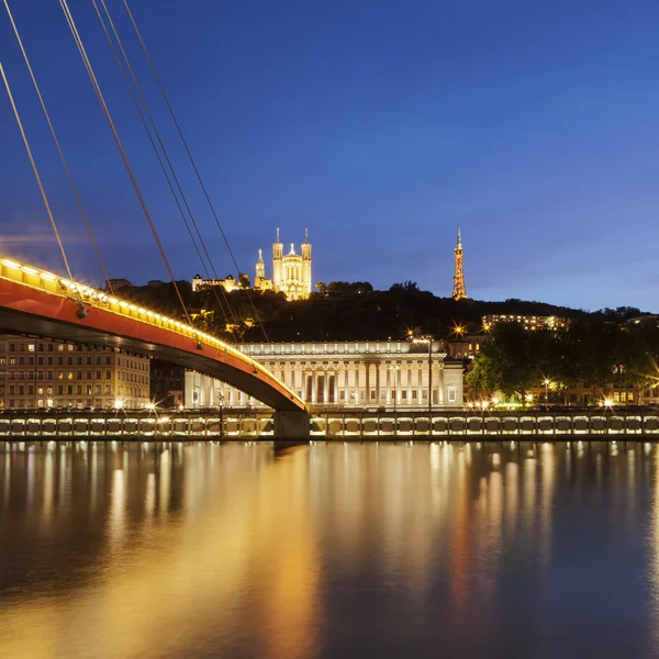 View of Saone river at late sunset in Lyon city — Stock Photo, Image
