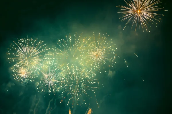 Fuegos artificiales de vacaciones en el cielo nocturno —  Fotos de Stock