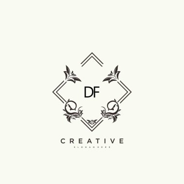 DF ilk logo sanatı, ilk imzadan oluşan el yazısı logosu, düğün, moda, mücevher, butik, çiçek ve botanik, herhangi bir şirket veya işletme için yaratıcı şablona sahip..