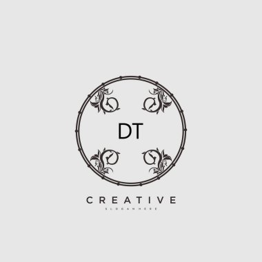 DT ilk logo sanatı, ilk imzadan oluşan el yazısı logosu, düğün, moda, mücevher, butik, çiçek ve botanik, herhangi bir şirket veya işletme için yaratıcı şablona sahip..
