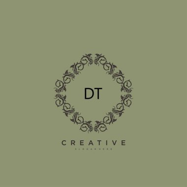 DT ilk logo sanatı, ilk imzadan oluşan el yazısı logosu, düğün, moda, mücevher, butik, çiçek ve botanik, herhangi bir şirket veya işletme için yaratıcı şablona sahip..