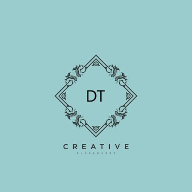 DT ilk logo sanatı, ilk imzadan oluşan el yazısı logosu, düğün, moda, mücevher, butik, çiçek ve botanik, herhangi bir şirket veya işletme için yaratıcı şablona sahip..