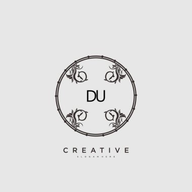 DU 'nun ilk logo sanatı, ilk imzadan oluşan el yazısı logosu, düğün, moda, mücevher, butik, çiçek ve botanik, herhangi bir şirket veya işletme için yaratıcı şablona sahip..