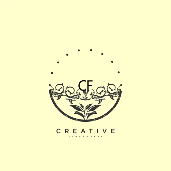 Cf美容ベクトル初期ロゴアート 任意の会社やビジネスのための創造的なテンプレートと初期署名の手書きのロゴ 結婚式 ファッション ジュエリー ブティック 花や植物 — ストックベクタ
