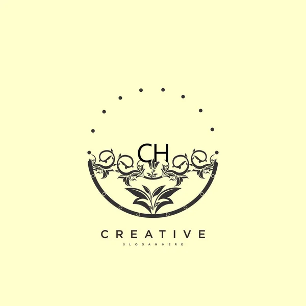Ch美容ベクトル初期ロゴアート 任意の会社やビジネスのための創造的なテンプレートと初期署名 結婚式 ファッション ジュエリー ブティック 花や植物の手書きのロゴ — ストックベクタ