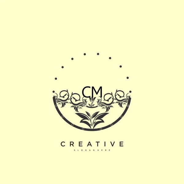 Cm美容ベクトル初期ロゴアート 任意の会社やビジネスのための創造的なテンプレートと初期署名 結婚式 ファッション ジュエリー ブティック 花や植物の手書きのロゴ — ストックベクタ