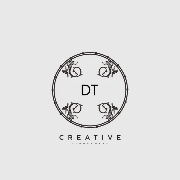 Dt美容ベクトル初期ロゴアート 任意の会社やビジネスのための創造的なテンプレートと初期署名 結婚式 ファッション ジュエリー ブティック 花や植物の手書きのロゴ — ストックベクタ