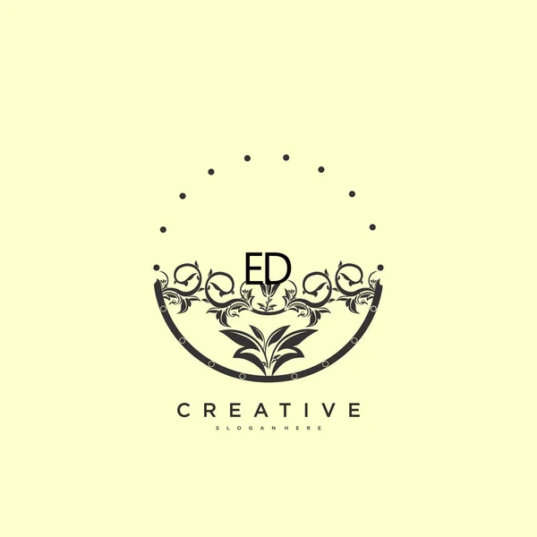 Ed美容ベクトル初期ロゴアート 任意の会社やビジネスのための創造的なテンプレートと初期署名 結婚式 ファッション ジュエリー ブティック 花や植物の手書きのロゴ — ストックベクタ