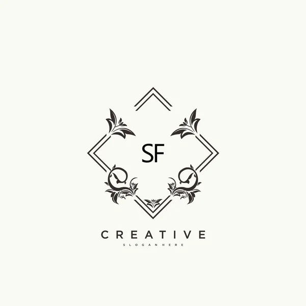 Sf美容ベクトル初期ロゴ 任意の会社やビジネスのための創造的なテンプレートと初期署名 結婚式 ファッション ジュエリー ブティック 花や植物の手書きのロゴアートデザイン — ストックベクタ