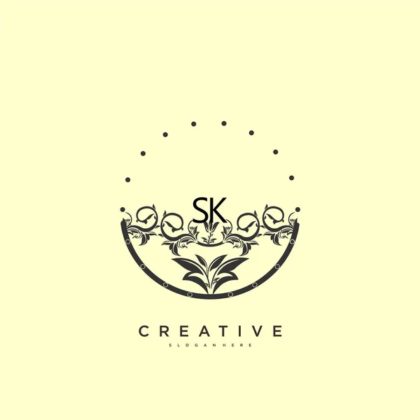 Sk美容ベクトル初期ロゴ 任意の会社やビジネスのための創造的なテンプレートと初期署名 結婚式 ファッション ジュエリー ブティック 花や植物の手書きのロゴアートデザイン — ストックベクタ