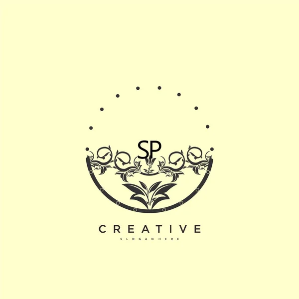 Sp企業やビジネスのための創造的なテンプレートを持つ最初の署名 結婚式 ファッション ジュエリー ブティック 花や植物の美容ベクトルの初期ロゴ 手書きのロゴアートデザイン — ストックベクタ