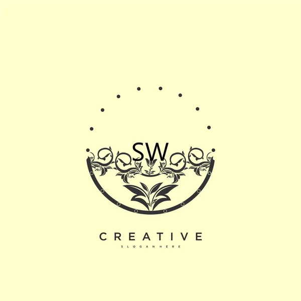 Sw美容ベクター初期ロゴ 任意の会社やビジネスのための創造的なテンプレートと初期署名 結婚式 ファッション ジュエリー ブティック 花や植物の手書きのロゴアートデザイン — ストックベクタ