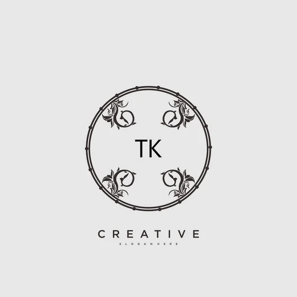Tk美容ベクターの初期ロゴ 任意の会社やビジネスのための創造的なテンプレートを持つ初期の署名 結婚式 ファッション ジュエリー ブティック 花や植物の手書きのロゴアートデザイン — ストックベクタ