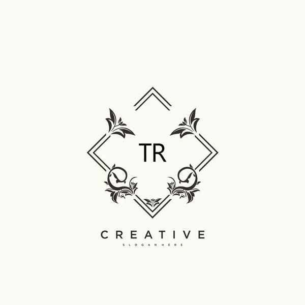 Tr美しさベクトル初期ロゴ 任意の会社やビジネスのための創造的なテンプレートと初期署名 結婚式 ファッション ジュエリー ブティック 花や植物の手書きのロゴアートデザイン — ストックベクタ