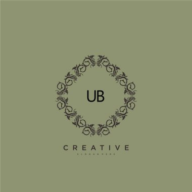 UB Güzellik vektörü ilk logosu, ilk imzanın el yazısı sanat tasarımı, düğün, moda, mücevher, butik, çiçek ve botanik, herhangi bir şirket ya da işletme için yaratıcı şablona sahip..
