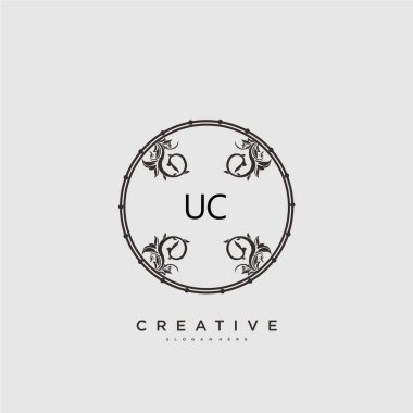 UC Güzellik Vektörü ilk logosu, ilk imzanın el yazısı sanat tasarımı, düğün, moda, mücevher, butik, çiçek ve botanik, herhangi bir şirket veya işletme için yaratıcı şablona sahip..