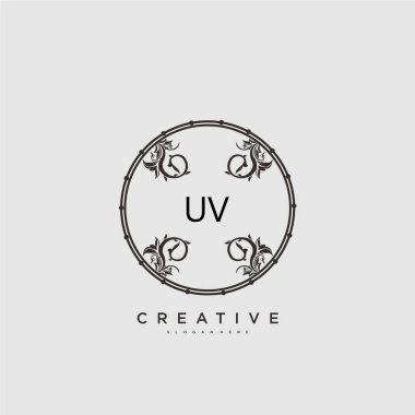 UV güzellik vektörü ilk logosu, ilk imzanın el yazısı sanat tasarımı, düğün, moda, mücevher, butik, çiçek ve botanik, herhangi bir şirket veya işletme için yaratıcı şablona sahip..