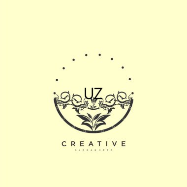 UZ güzellik vektörü ilk logosu, ilk imzanın el yazısı sanat tasarımı, düğün, moda, mücevher, butik, çiçek ve botanik, herhangi bir şirket veya işletme için yaratıcı şablona sahip..