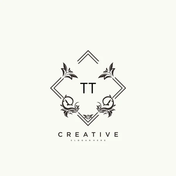 Tt美容ベクトル初期ロゴ 任意の会社やビジネスのための創造的なテンプレートと初期署名 結婚式 ファッション ジュエリー ブティック 花や植物の手書きのロゴアートデザイン — ストックベクタ