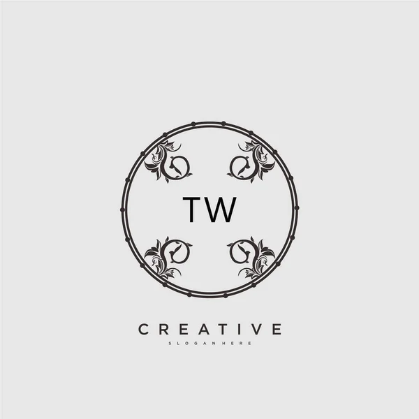 Tw美容ベクトルの初期ロゴ 任意の会社やビジネスのための創造的なテンプレートと初期署名 結婚式 ファッション ジュエリー ブティック 花や植物の手書きのロゴアートデザイン — ストックベクタ