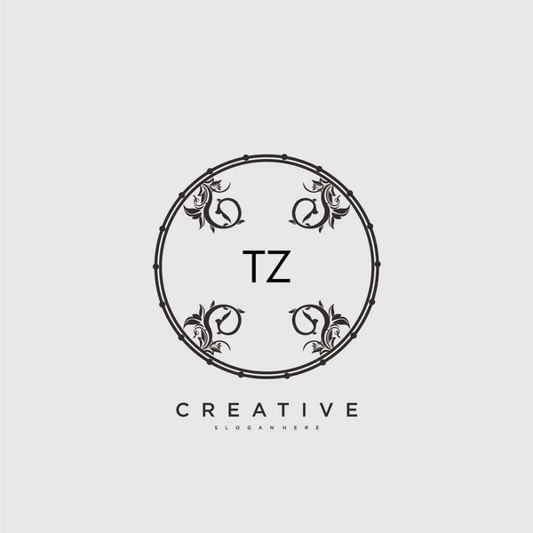 Tz美容ベクトル初期ロゴ 任意の会社やビジネスのための創造的なテンプレートと初期署名の手書きのロゴアートデザイン 結婚式 ファッション ジュエリー ブティック 花や植物 — ストックベクタ