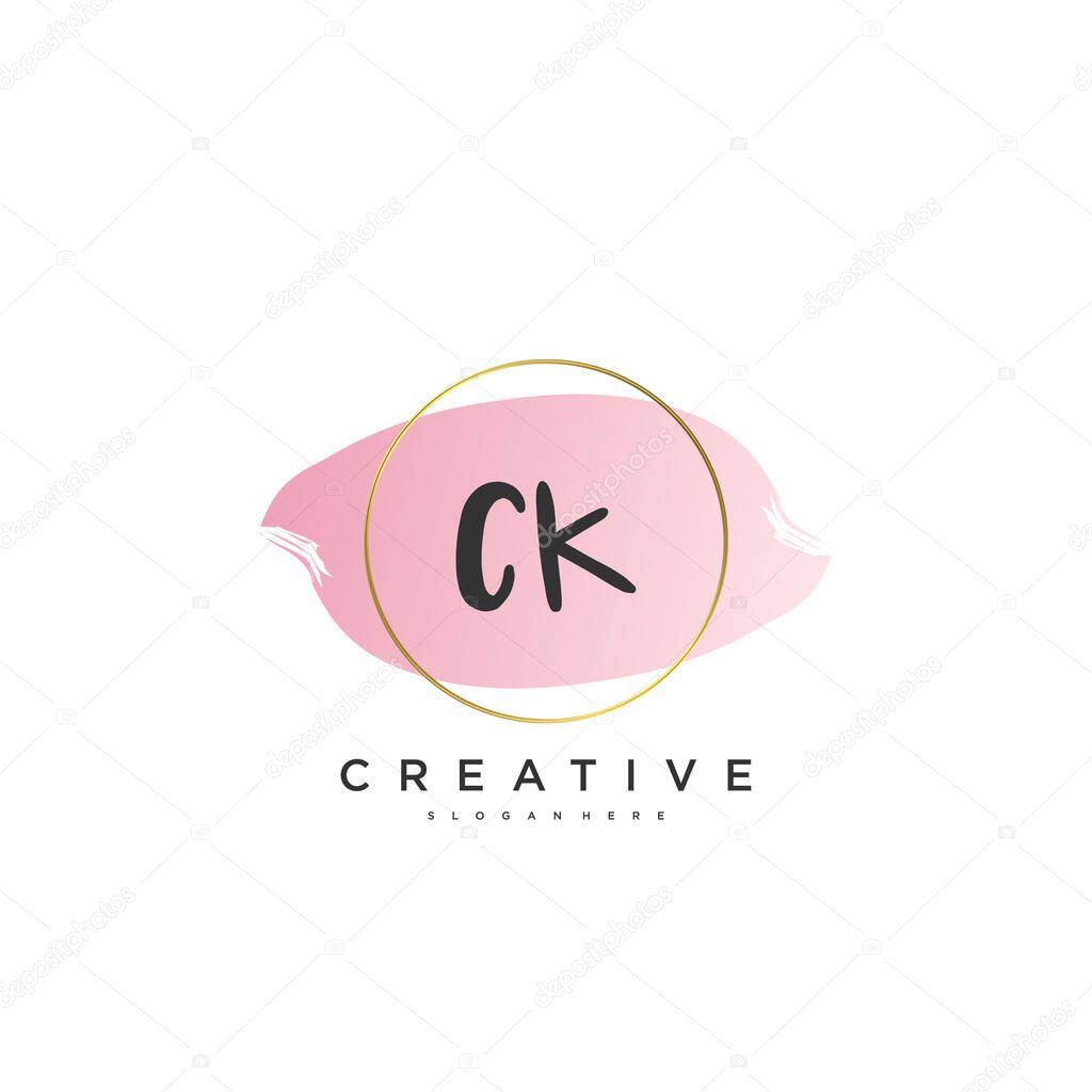 CK Beauty vector initial logo, handwriting logo art design of initial signature, wedding, fashion, jewerly, boutique, floral and botanical with creative template for any company or business.