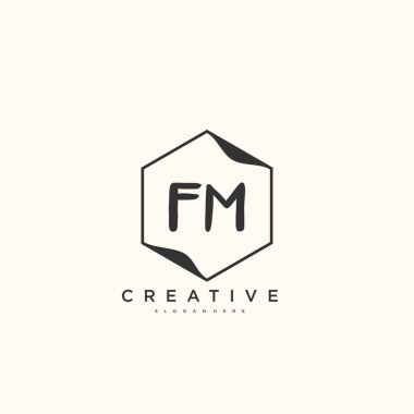 FM Güzellik Vektörü ilk logosu, ilk imzanın el yazısı sanat tasarımı, düğün, moda, mücevher, butik, çiçek ve botanik, herhangi bir şirket veya işletme için yaratıcı şablona sahip..