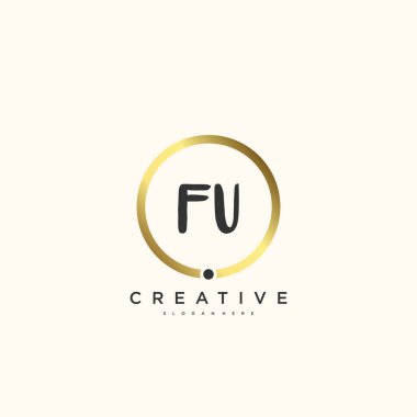 FU Güzellik Vektörü ilk logosu, ilk imzanın el yazısı sanat tasarımı, düğün, moda, mücevher, butik, çiçek ve botanik, herhangi bir şirket veya işletme için yaratıcı şablona sahip..