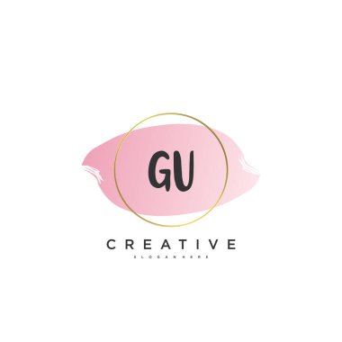 GU Güzellik vektörü ilk logosu, ilk imzanın el yazısı sanat tasarımı, düğün, moda, mücevher, butik, çiçek ve botanik, herhangi bir şirket veya işletme için yaratıcı şablona sahip..